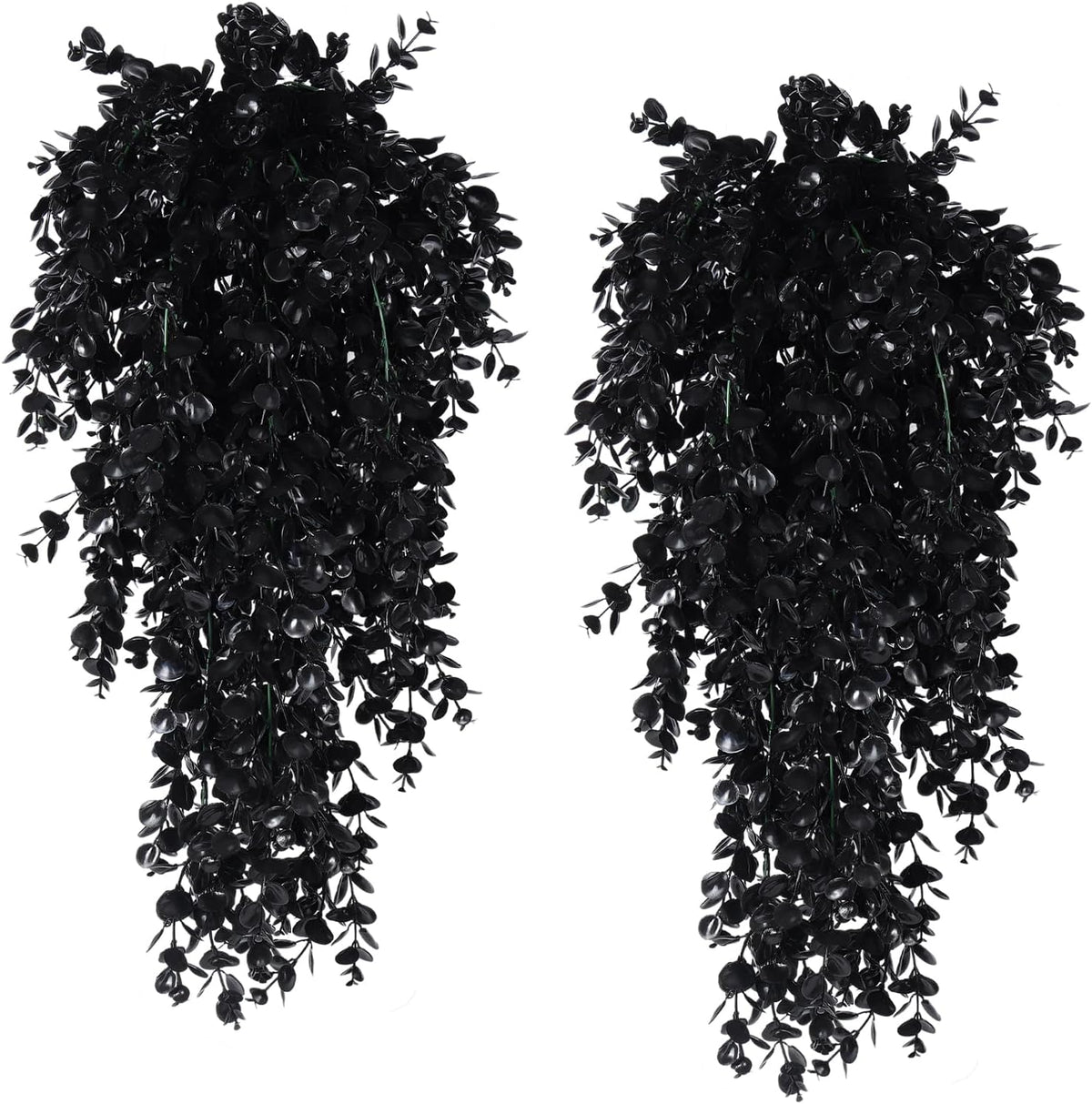 RECUTMS Artificial Plant Hanging Eucalyptus Leaf Fake Outdoor Faux Plastic Greenery for Wall House Room Patio Indoor Home Shelf Office Decor (Black)
