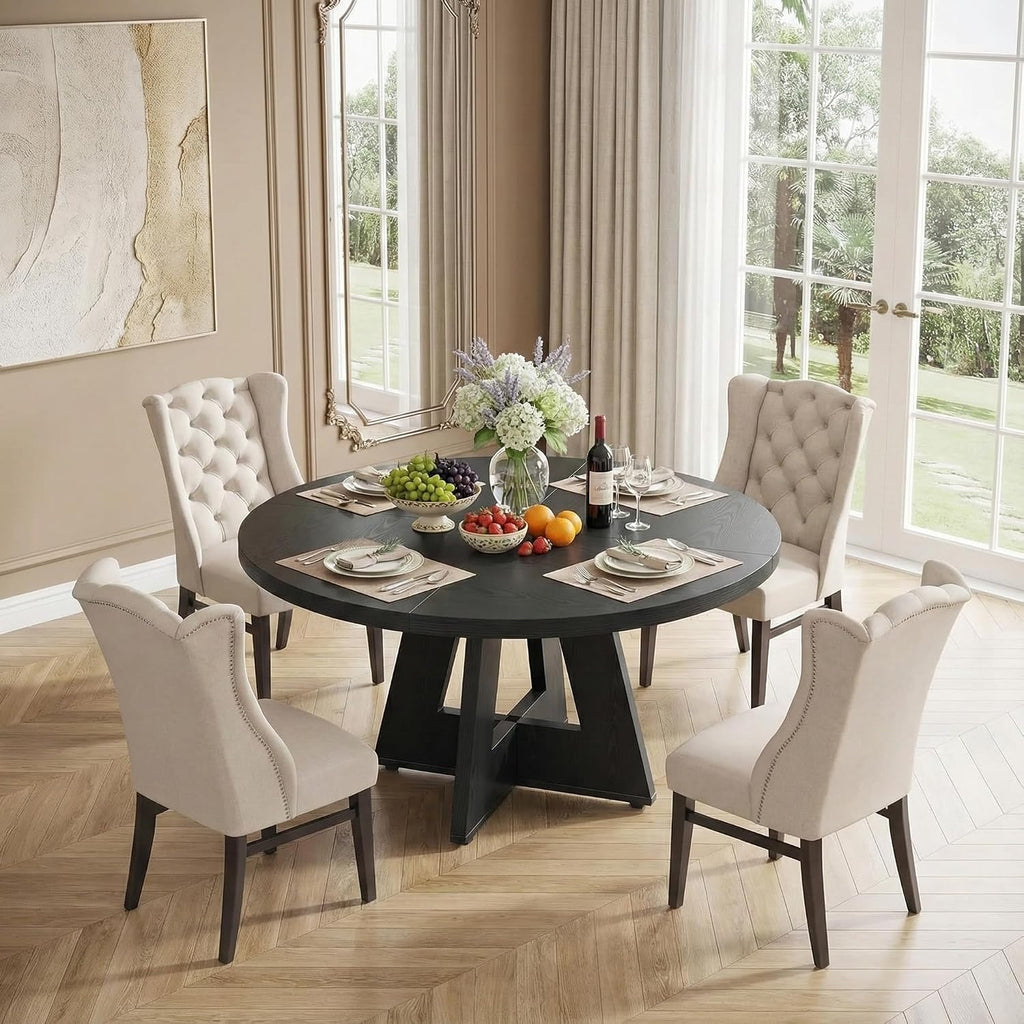 Lailang 47 Inch Dining Table, Small Dining Room Tables, Round Kitchen Tables, Wood Dinner Table, Dining Table for 4, Rustic Farmhouse Table, 47 x 26 x 30 Inch, Black