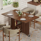 3imothrix Folding Dining Table, Dinner Table with Drawer and Storage and Shelves, Space Saving Dining Table with 6 Wheels, Kitchen Table for Small Spaces (Walnut)