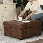 Homebeez 28" Faux Leather Storage Ottoman Bench, Button Tufted Ottoman | Square Coffee Table Ottoman with Wooden Legs for Living Room Bedroom, Mottled Brown