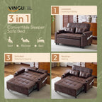 VINGLI Rustic Futon Sofa Bed Convertible Loveseat Sleeper Sofa Couch, Pullout Sofa Fold Out Couch Bed with USB Ports, Cup Holders, Armrest for Living Room, Bedroom Apartment Room