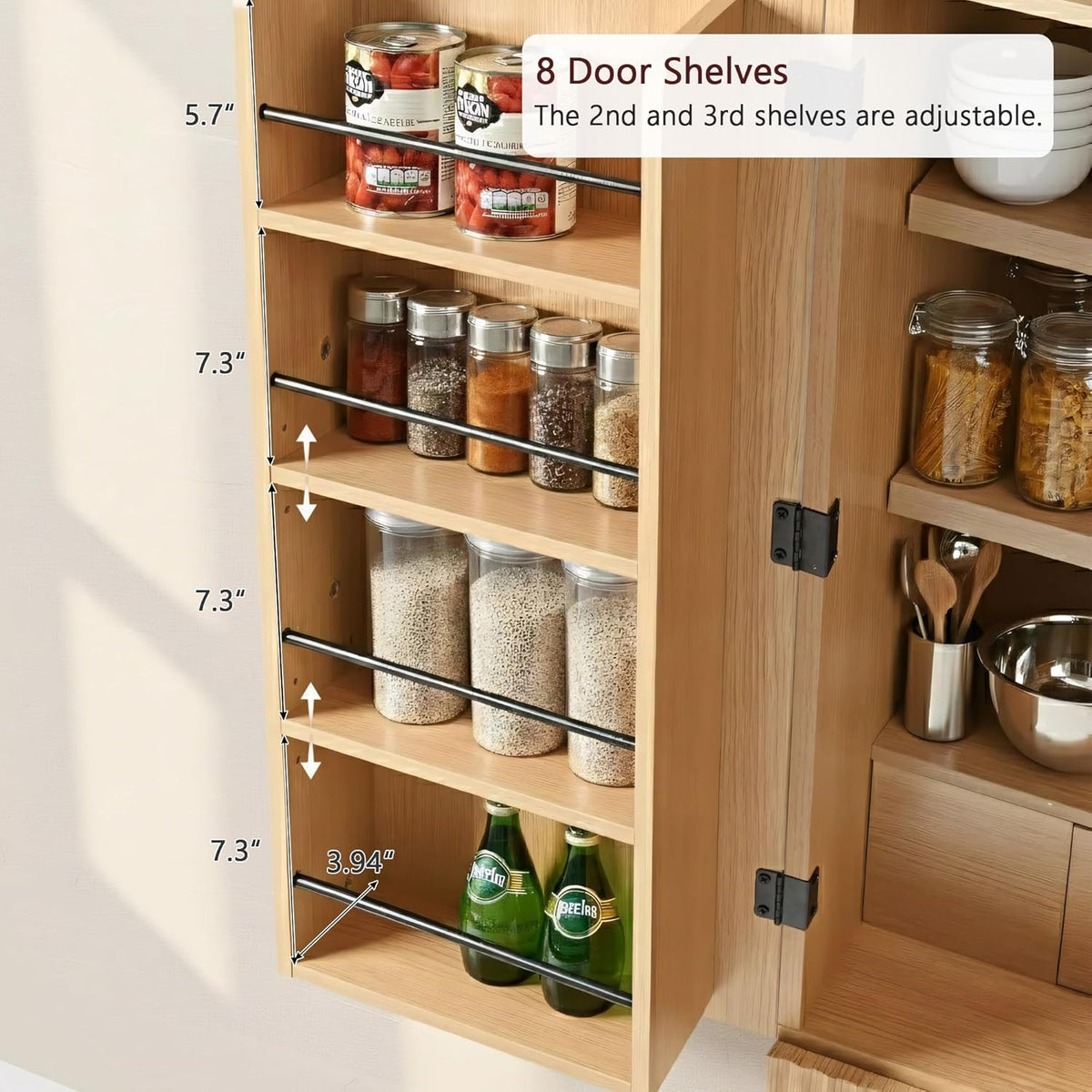 72’’ Tall Arched Kitchen Pantry Cabinet with Drawer & Adjustable Shelves, Modern Fluted Cupboard Storage Cabinet for Living Room Utility Room, Natural