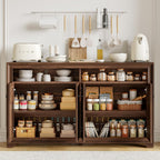 ONBRILL 60 Inches Sideboard Buffet Cabinet with Storage, 4 Doors Large Sideboard, Kitchen Cabinet with Open Shelf & Adjustable Shelf, Kitchen Coffee Bar Console Table for Living Room, Hallway, Brown