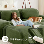 Modular Sectional Sofa Couch, U Shaped Sectional Couches for Living Room, Oversized Cloud Couch with Deep Seat and Ottoman, Comfy Corduroy Upholstery Green Couches, No Assembly(3S+2O)