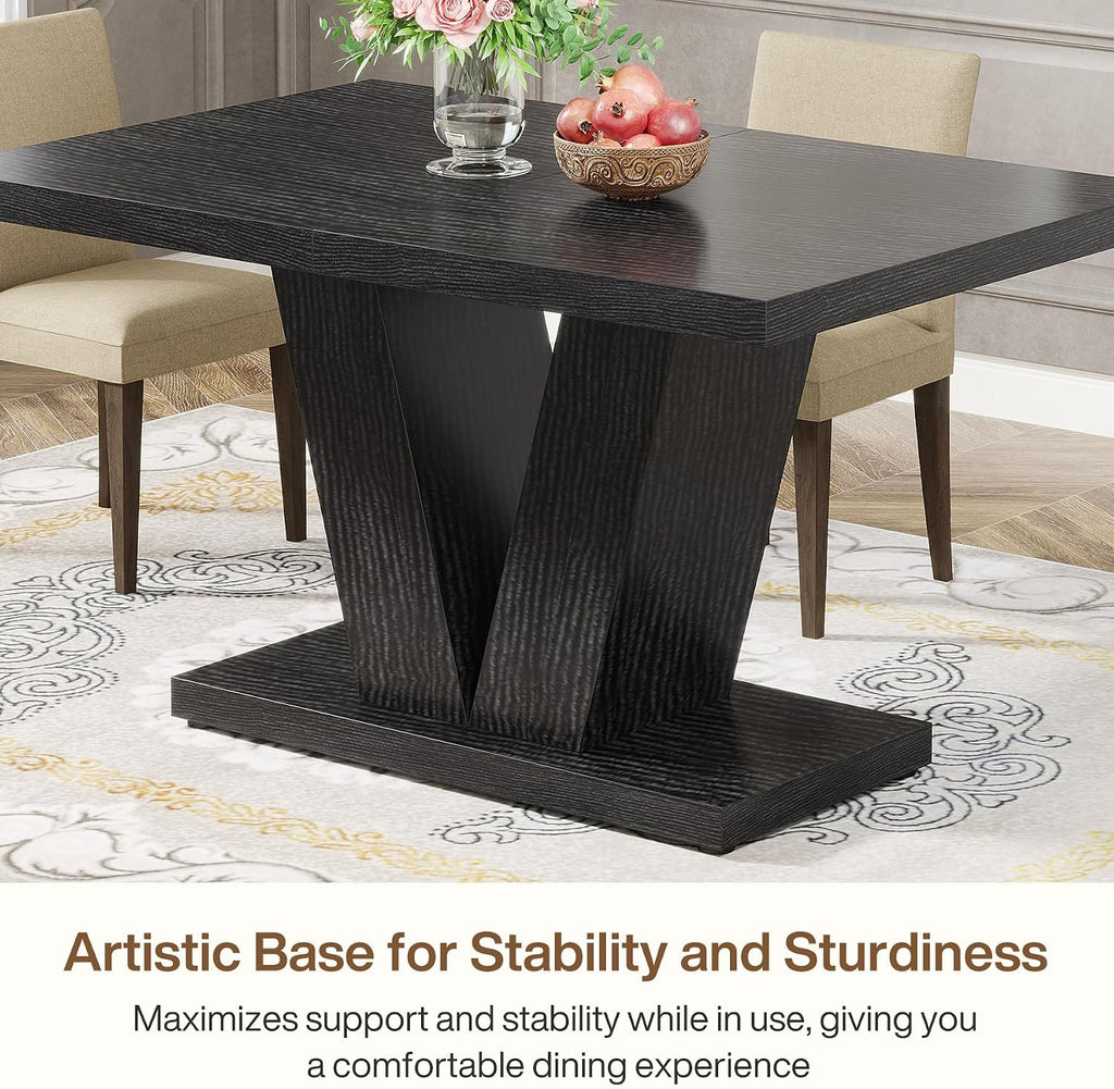 Tribesigns 47-Inch Dining Table for 4, Black Kitchen Dinner Table with Heavy Duty Pedestal, Farmhouse Wooden Eating Table for Home, Dining Room, Small Space, Black