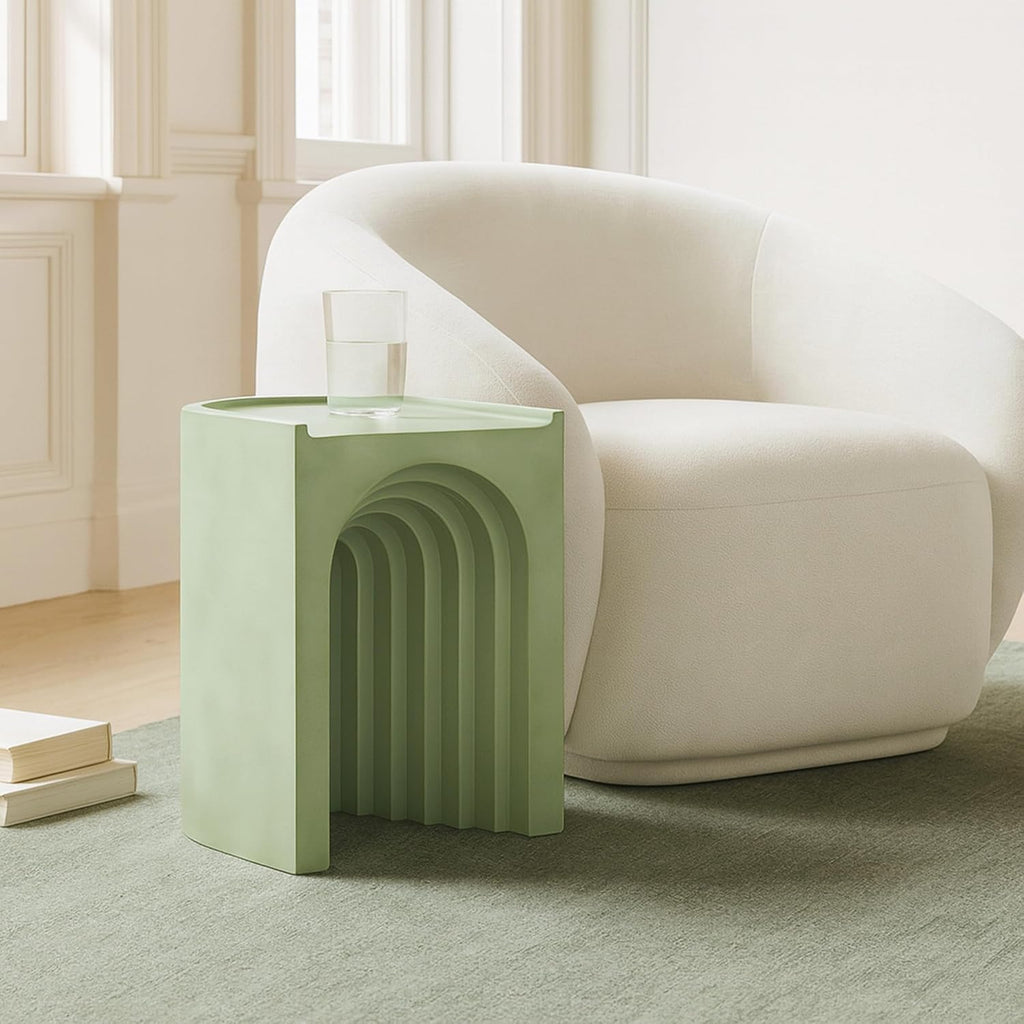 Meridian Furniture 646Green-ET Avenda Collection Art Deco End Table with Finished Concrete that can be Used for Indoors or Outdoors, 14.25" W x 14.25" D x 18.75" H