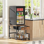 HOOBRO Mini Fridge Stand with Storage, 19.7 Inch End Table, Mini Fridge Cabinet with Mobile Basket Cart, for Living Room, Bedroom, Rustic Brown and Black BF655BX01