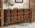 LKTART 60" Mid Century Modern Sideboard Buffet with Hollow Carved Doors and Outlet Holes,Vintage Accent Cabinet Credenzas Storage Cabinet Walnut