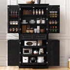 71" Tall Kitchen Pantry Cabinet, Freestanding Storage Cabinet with 3 Pull-Out Cabinet Organizers 6 Door Storage Shelves 2 Drawers, Farmhouse Embossed Texture Cupboard for Kitchen, Black