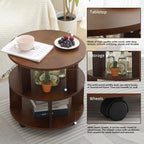 Solid Wood Coffee Table with Wheels,Modern Rolling Side Table for Living Room,Mobile Bedside End Table - Easy Assembly- Finish Circle Center Table with Lockable Casters