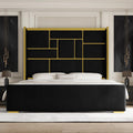 Queen Bed Frame with 55.12" Tall Headboard, Black and Gold