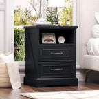 Nightstand with Charging Station,18" Wide End Table with 2 Large Drawers & Metal Handles,Rustic Farmhouse Wood Small Dresser,Bedside Table,Modern Chest of Drawers for Bedroom,Living Room,Black