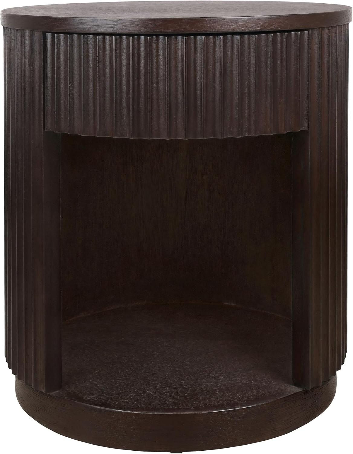 NPD Furniture Truro 19-Inch Round Accent Table with Storage Shelf, 2-Tier Side End Table with Fluted Column for Living Room, Dark Brown