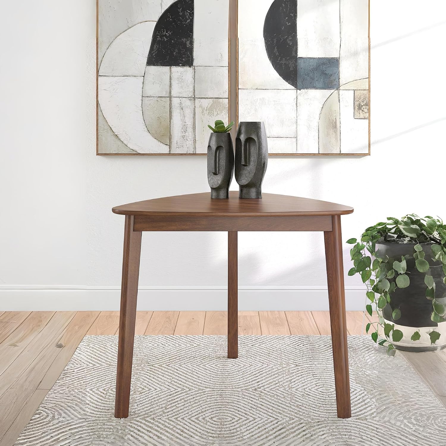 Signature Design By Ashley Lyncott Casual Triangle Dining Room Table, Mid-Century Modern, Seats 3, Rounded Corners, Wood, 35.25" W x 33.5" D x 30" H, Brown
