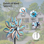Metal Wind Spinners Outdoor,Vintage Kinetic Wind Spinner Garden Pinwheels with Metal Stake for Patio,Lawn,Garden,Creative Gifts for Women, 57.5 * 13.5 Inch (Blue)