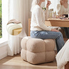 Zesthouse Square Pouf Ottomans Set of 2, Modern Vanity Chair for Bedroom | Sherpa Fabric Foot Rest for Couch, Upholstered Tufted Footstool, Poofy Ottoman Seat for Living Room Dorm, Fluffy Ottoman Tan