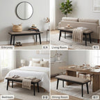 Kmax Entryway Bench, 46" Dining Bench with Wood Leg Rustic Upholstered Window Bench for Entrance Dining Room Living Room - Chenille Grey, Black Legs
