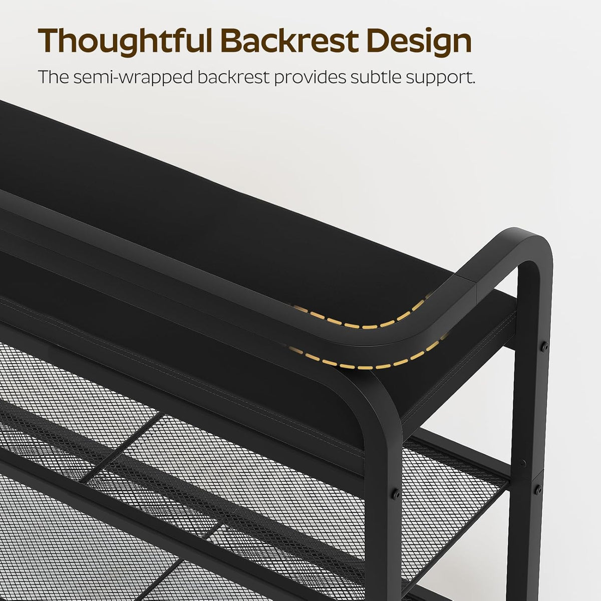 YATINEY Shoe Bench with Backrest, Entryway Bench, 2-Tier Shoe Rack with PU Padded Seat, Upholstered Shoe Storage Bench with Back, for Hallway, Entryway, Foyer, Bedroom, Black HX14BB