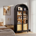 YESHOMY Kitchen Pantry Cabinet, 71" Arched Storage Cabinets Tall Pantry, Bookshelf, with Large Drawers, Shelves and Glass Doors, Farmhouse Cupboard, for Living Room, Dining Room(Textured Black)