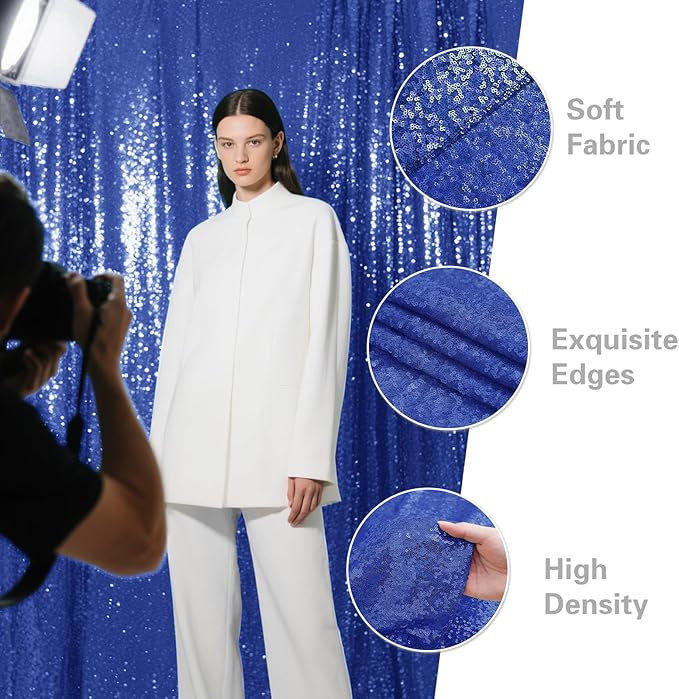 Navy Blue Sequin Backdrop Curtain 2 Pieces 2FTx8FT Glitter Photography Backdrop for Party Wedding Birthday Christmas Decorations