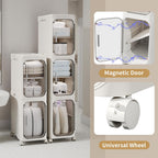 Narrow Slim Bathroom Storage Cabinet with Wheels, 4-Tier White | Tool Free Assembly, Adjustable Shelves, Fits for Narrow Spaces, Reinforced Stability, Magnetic Clear Door
