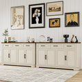 Farmhouse Sideboard Buffet Cabinet Set of 2 Wooden Credenza Storage Cabinet with 3 Drawers & 4 Panel Doors Rustic Wood Top Easy Glide Drawers for Dining Room Living Room,Antique White