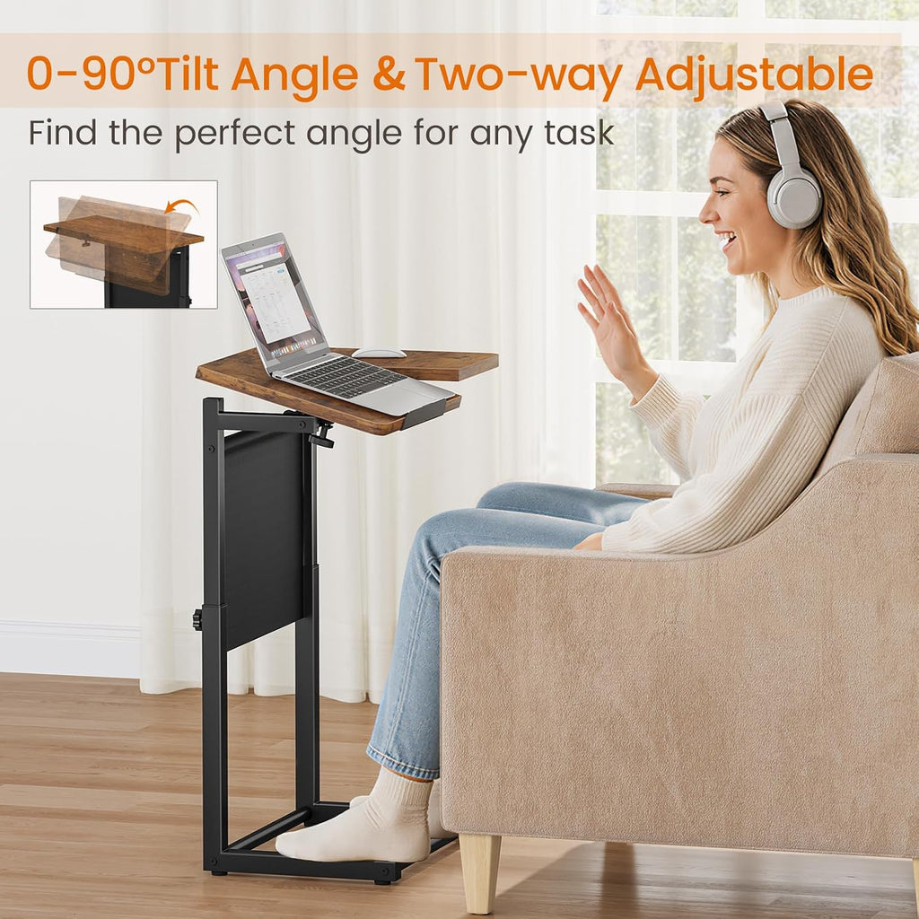 Giikin TV Tray Table, 23.6" Extra Large Side Table, Adjustable Height TV Trays for Eating on Couch, 90° Tilt Angle Foldable C-Shaped End Table with Storage for Small Spaces Sofa Bed Dinner