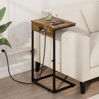 Vagusicc C Shaped End Table with Charging Station, Adjustable Height Side Table for Couch, Small Side Table, 33.2'' Tall Couch Tables that Slide Under, Tv Tray End Table for Living Room, Rustic Brown