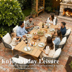 LayinSun 9 Pieces Outdoor Patio Dining Set, Aluminium Rectangular Dining Table and Wicker Rattan Chairs Set for Outside Backyard, Poolside