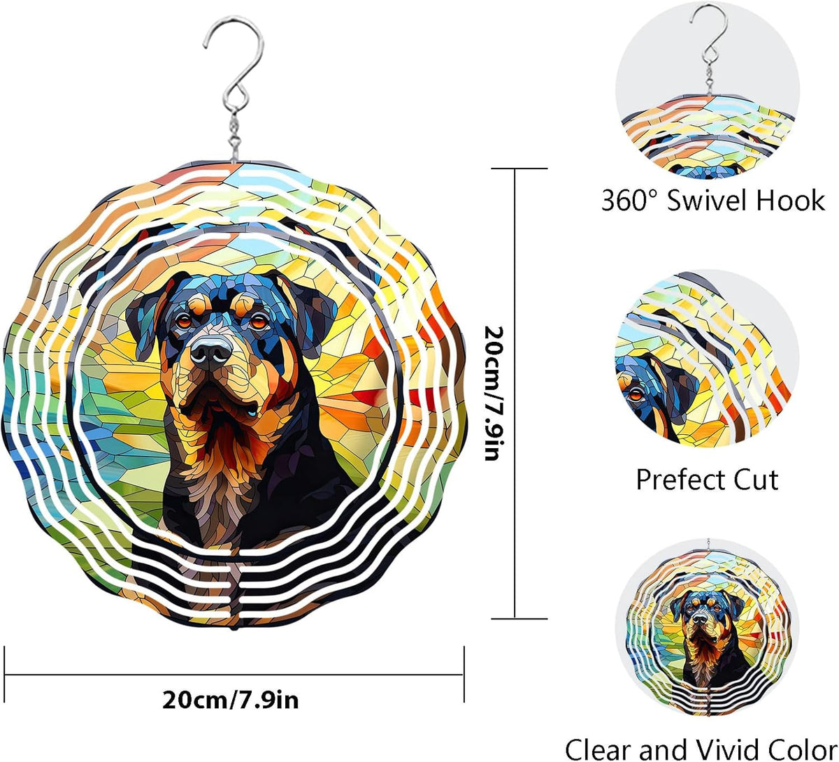 Rottweiler Dog Wind Spinners Outdoor Dog Memorial Gifts, 3D Metal Kinetic Hanging Garden Wind Spinner, Spinner Decor, Wind Sculptures for Outdoor & Indoor, Window, Yard Decor (Rottweiler 1)