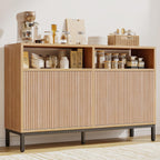 Mericonia Farmhouse Buffet Sideboard Cabinet with Storage, Fluted Coffee Bar with Doors and Adjustable Shelves, Modern Wood Console Cabinet for Kitchen, Livingroom (Fluted 4 Door, Natural)
