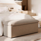 Ya-Home Modern Storage Bench, Upholstered Storage Ottoman Chenille Fabric with Seating Entryway Bench for Bedroom Living Room, Oatmeal