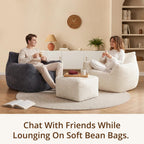 Giant Bean Bag Chair for Adults, Large Bean Bag with Ottoman | Cloud Comfy Bean Bag with Backrest & Armrests, Stuffed Beanbag Chair for Reading, Gaming, Napping, Beige