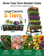 Olaiti 5-Tier Vertical Garden Bed Planter Boxes with Wheels, Drainage System & Storage Space, Mobile Vertical Garden Planter with 5 S-Hooks for Plants Vegetables Flowers Herbs in Garden Patio Yard
