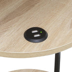 Convenience Concepts Simon End Table with USB Ports 15.75" – Modern 3-Tier Round Side Table with Storage Shelves for Family Room, Industrial Style Table with Charging Station, Weathered White, Black