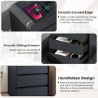 Standifurno Black Curved Night Stand Set of 2 with Charging Station, 25" Tall Wood Bedside Table Nightstand with 3 Storage Drawers, Mid Century Modern End Table for Bedroom, Office