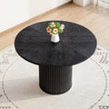 Round Dining Table for 4-6, Black Dining Table with 42'' Wood Tabletop and Cylindrical Pedestal Base, Circle Dinner Table for Kitchen&Dining Room