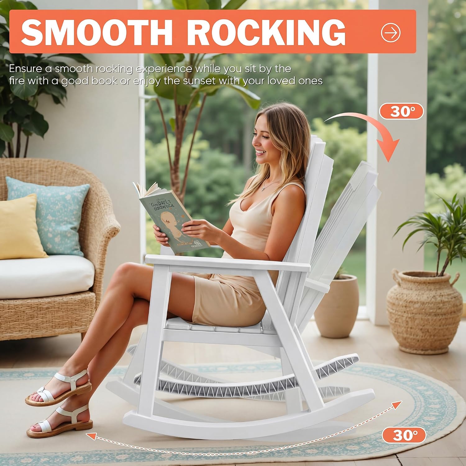 Flamaker Outdoor Rocking Chairs, PP Material Patio Rocking Chairs All Weather Resistant, Heavy Duty Rockers with High Back for Patio Backyard Porch (White)