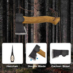 Prandi Segurin Hatchet 88 lb - Hickory Handle 11in with Leather String - Ideal for Camping, Travel and Bushcraft - Made in Italy