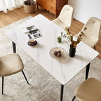 Sintered Stone Dining Table, Faux Marble Dining Table for 4-6 People, 55" Rectangular White Kitchen Table with Porcelain Table Top and Metal Legs for Living Room(1 Table Only)