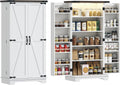 HOMCOM 47" LED Kitchen Pantry Cabinet with Barn Door 5 Deep Shelves White | Farmhouse Storage Cabinet, 12 Door Shelves, Freestanding Food Pantry