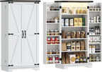 HOMCOM 47" LED Kitchen Pantry Cabinet with Barn Door 5 Deep Shelves White | Farmhouse Storage Cabinet, 12 Door Shelves, Freestanding Food Pantry