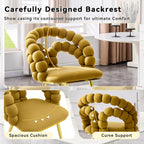 TesNus Velvet Dining Chairs Set of 2, Mustard Yellow Upholstered Velvet Chairs with Gold Metal Legs, Modern Armchairs with Curved Backrest for Dining Room, Living Room, or Makeup Vanity