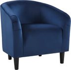 Yaheetech Small 25.5in Wide Velvet Barrel Accent Chair Bedroom, Navy Blue | Compact Cozy Barrel Chairs with a Curved Silhouette, Upholstered Furry Armchair for Small Spaces, Living Room Bedroom Corner