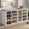 Shoe Rack Bench, Shoe Storage Bench with Cushion, Shoe Organizer 16 Cubbies for Entryway Hallway Bedroom Living Room, Holds Up to 400lbs