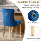 civama Dining Room Chairs Set of 4, Velvet Nikki Collection Dining Chair Upholstered Modern Tufted Kitchen Chair with Nailhead Back Pull Ring Golden Steel Legs, Blue