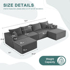121" Couch, U Shaped Sofa, Sectional Couches for Living Room | Couches for Living Room, Cloud deep seat,modular sectional sofa, Converts to sleeper w/ Oversized ottoman（Grey)