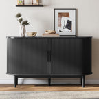 LINSY HOME 55" Sideboard Buffet Cabinet,Tambour Sliding Doors & Drawer | Black Fluted Coffee Bar Cabinet with Large Storage, Mid Century Modern Wood Storage Buffet Table for Kitchen, Living Room