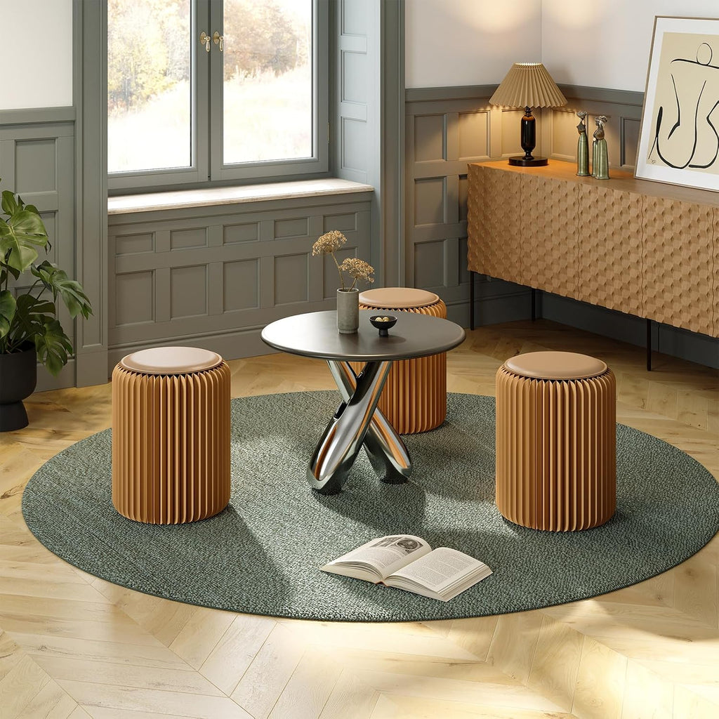 17 Inch Folding Stool 660lb Foldable Paper Stool, Eco-Friendly Kraft Paper Honeycomb Design Home Furniture Modern, Foldable to 1.2 Inch Round Foot Stool for Living Dining Room (Brown)