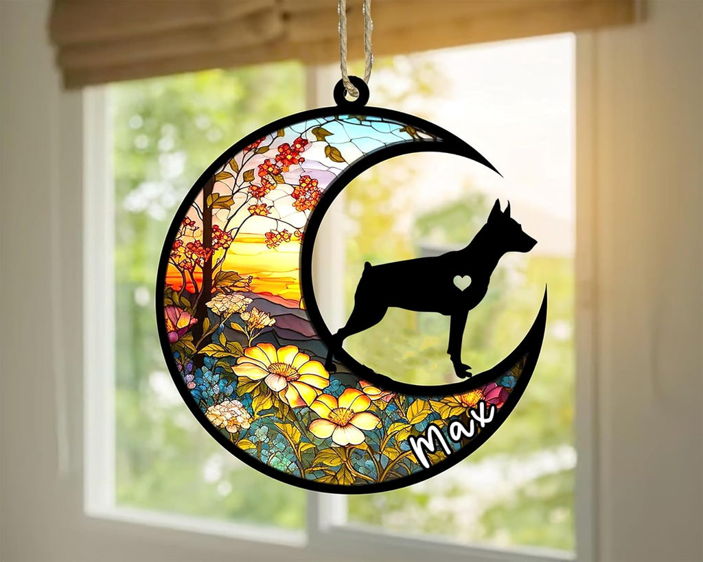 Personalized Dog Memorial, Custom Name Miniature Pinscher Dog Christmas Ornament with Name, Custom Breeds, Pet Loss Light Catcher, Gifts for Lovers Loss of Pet Sympathy on Mothers Day Christmas